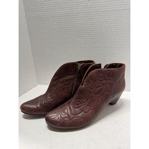 Pikolinos Olmo Brown Leather Floral Quilted Ankle Boots Spain  Womens 39 8.5‎